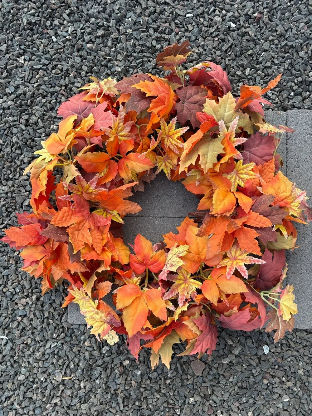 Autumn Maple Leaf Holiday Wreath - Orange Fall Door Decor